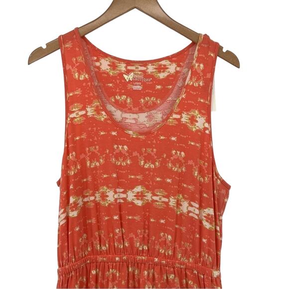 Natural Reflections orange scoop neck high low hem ikat sleeveless dress large - Picture 2 of 8